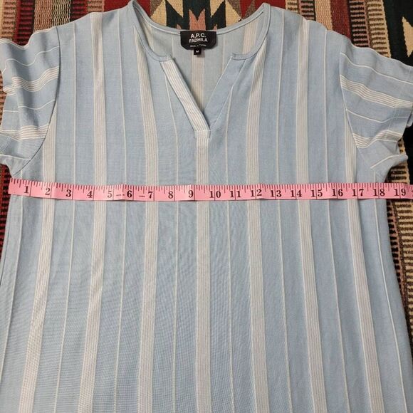 A.P.C. Fadhila Striped Shirt Dress Sz M Light Blue White Minimalist Capsule - Picture 5 of 6